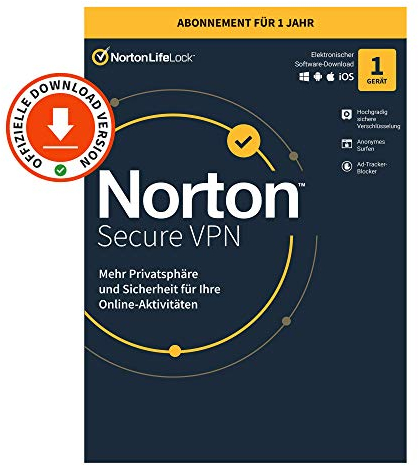 Norton VPN Standard 2025 | 1 Geräte | 1-Jahres-Abonnement | PC/Mac/Android/iOS | Aktivierungscode per Email
