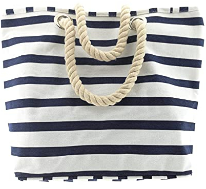 MC Trend XL Strandtasche hochwertige Umhängetasche für den Urlaub 54x37x17 cm großer Shopper mit Innentasche Beach Bag (Weiss/Blau)