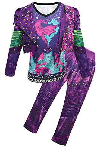 N /A Descendants 3 Komisch Kostüm-Set, Isle of The Lost Halloween Nachkommenschaft Mädchen Cosplay Kostüm für Erwachsene Kinder Lustiges Geschenk 3pcs (purple3pcs, 7-8Jahre)