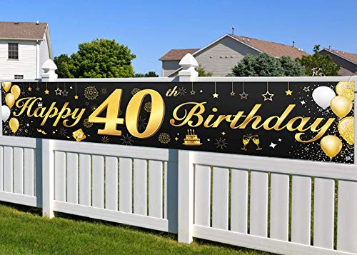 40. Geburtstagsfeier Dekorationen Banner für Männer und Frauen, wesentliche Dekoration für 40. Geburtstagsfeier, lange Größe Schwarz und Gold 40. Geburtstag Banner 210 × 40 cm (82,7 × 15,7 Zoll)