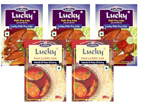 Lucky Masale Combo Fish/Pesce Confezione da 5 (3 Fritture di Pesce, 2 Curry di Pesce)