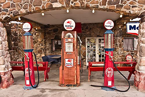 ROUTE 66 Fototapete VLIES-400x260 cm (4108A)-Autos Retro Diner Oldtimer Vintage Tankstelle Wandtapete-Inkl. Kleister-Vliestapete Bild Dekoration Wand-Dekor Moderne Motiv-Tapete Panorama Poster XXL