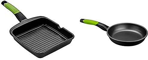 BRA Prior Grill Asador Con Rayas, Aluminio Fundido Con Antiadherente Teflon Classic + Prior Sartén De 24 Cm, Aluminio Fundido Con Antiadherente Teflon Classic