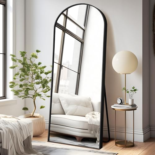 NeuType Specchio da Terra Regolabile con Cornice Arcuato e Supporto 163 x 54cm Lunga Lega di Alluminio Specchio Figura Intera Specchio da Parete Lungo per Soggiorno, Camera da Letto Nero