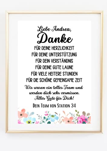 Din A4 Kunstdruck ohne Rahmen - Abschiedsgeschenk Kollegin Kollege Verabschiedung Ruhestand Rente Abschied Geschenk Poster Bild - personalisierbar - Blumen