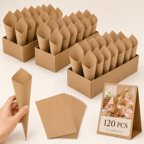 TOYANDONA 120pcs Coriandoli di nozze Coni di Carta Kraft Conici Cono Fiore Holder per Festa Petalo Piccolo Bouquet Caramelle Buffet Marrone
