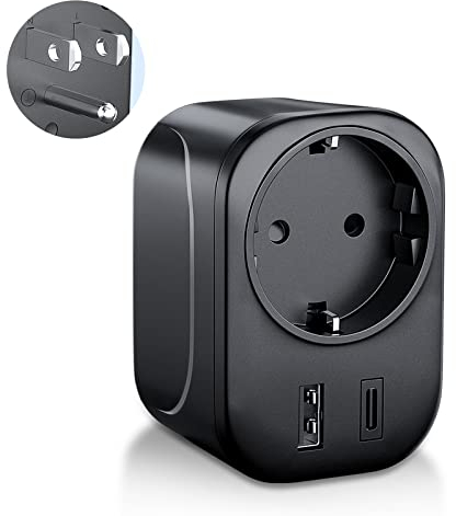 SoulBay Adaptador Europa a USA, Adaptador EEUU con USB y USB-C, Adaptador Enchufe Americano Europa Español 2 Patas a 3 Patas Americano Cuba Canada Mexico Colombia Tailandia Estados Unidos, Tipo B