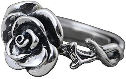WLLDDDIU Anelli d'Argento,Anelli in Argento Sterling 925 Anelli Regolabili con Fiore di Rosa Anelli di Promessa Regolabili Vecchio Stile retrò Ragazze Donna Regali per Anelli Eternity