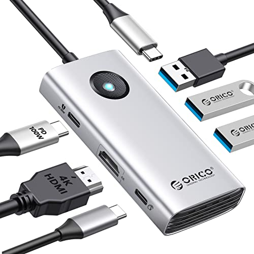 ORICO Docking Station, 6 in 1 USB 3.0 Hub con HDMI 4K+PD100W+3 USB-A 3.0+1 USB-C 3.0, adattatore multiPort USB C HUB per MacBook/Dell/HP/Surface/Lenovo