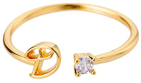 Yowablo Gold Personalisierter Strass 26 Anfangsring Schmuck Personalisierter Anfangsbuchstabe Offener Ring Mit Strass Ring Für Frauen Ringe Mit Kette Verbunden 925 Silber