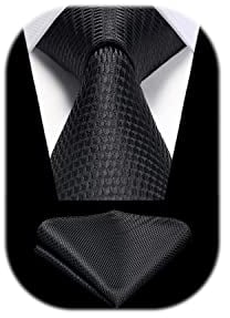 HISDERN Krawatten Schwarz Herren Hochzeit Krawatte mit Einstecktuch Klassisch Business Krawatte & Taschentuch Set