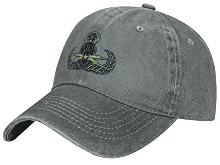 YINGD Denim Baseball Cap U.S. Veteranen Owned EOD Badge Denim Hip-Hop Cap Atmungsaktiv Waschbar Baseball Unisex für Männer Frauen, grau, One size