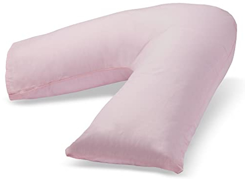 C Stores Large V Pillow with 2 Tone Pillowcase Extra Filled Cushioning Support for Head, Neck & Back – Non Allergenic (V PILLOW WITH PINK PILLOWCASE)