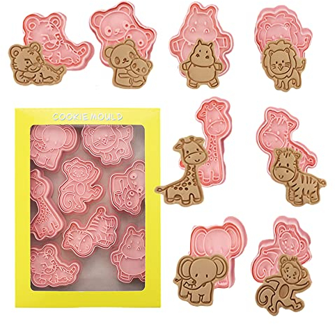 8Pcs Animals Cookie Cutters,Ttdesefu Plastic 3D Forest Animal Cookie Cutter,Biscuit Stamps Cute Cookie Mould Set for Kids Children Baking,Dough, Pastry, Donut, Fondant,Chocolate(Direct Embossing)