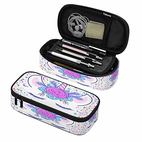 LOUJIN Federmäppchen mit Einhorn-Kopf, Organizer, florales Diadem, Einhorn, Tier, Glitzer, Sterne, fallende Stifte, hohe Kapazität für, farbe, 21.00cm*10.5cm*5.00cm, Schulranzen-Set
