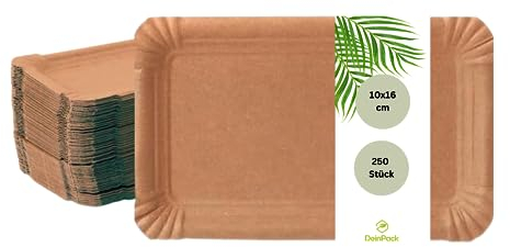 DeinPack Lot de 250 assiettes en carton marron - En fibre fraîche - 16 x 10 cm - Assiettes jetables pour anniversaires, barbecues et fêtes - Résistantes à la graisse - Recyclables et biodégradables