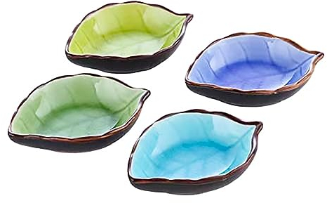 Alnicov 4 pièces Bols à tremper Bols à Tapas Mini Bols à Feuilles en céramique pour vinaigre Sauce soja cornichons collations trempettes