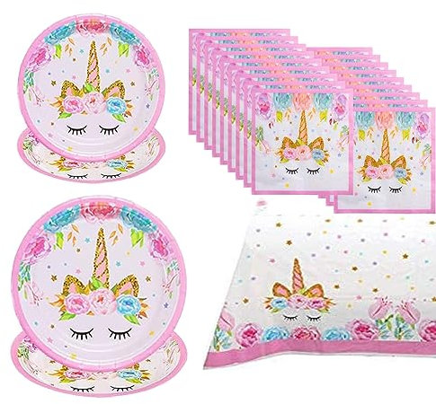 Shelling Home Unicorn Birthday Party Supplies Including Plates Napkins Tablecover for Girl Birthday Party Serve 16 Guests