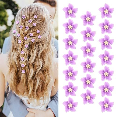 20Pcs Hair Clips Small Flower Hair Clips Lily Flower Mini Hair Clips for Thick Hair Wedding Hair Accessories for Girls Bridal Hair Barrettes for Women Bling Hair Gems Decorative Braided (Purple)