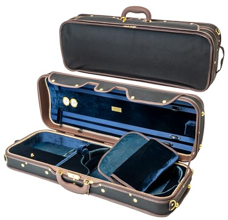 MI&VI AW-9001 Professioneller rechteckiger Violakoffer aus Hartholz, volle Größe, luxuriöse Seideninnenseite, hohe Dichte, Hygrometer, Thermometer, verstellbar von 38,1 cm bis 41,9 cm, Blau