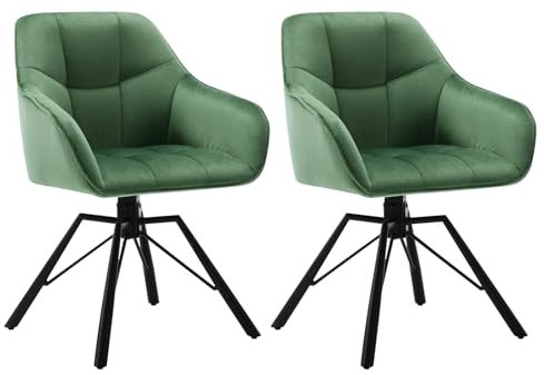 WOLTU Chaise Pivotante à 360°, Lot de 2, Chaise Salle à Manger Scandinave, en Velours, Assise Rembourrée, Pieds en Métal, Vert Foncé, BH365dgn-2