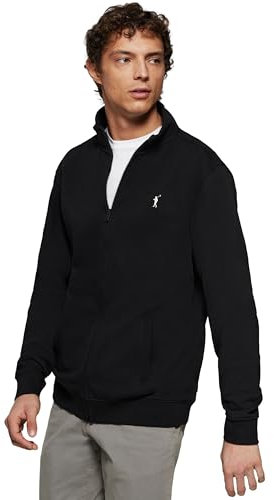 Polo Club Felpa Uomo con Cerniera e Collo Alto Nero - Sweatshirt Zipper Senza Cappuccio Lavoro 100% Cotone