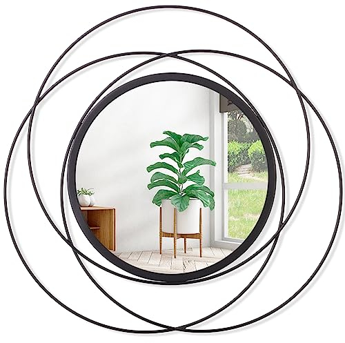 HLFMVWE Spiegel Rund Schwarz, Moderne Wanddeko Wohnzimmer Haus und Schlafzimmer | Spiegel zum Aufhängen an der Wand | Spiegel Originelles Geschenk für Frauen und Mama