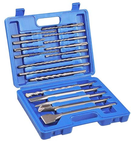 AIMLENTOOL 17PCS SDS Plus Rotary Hammer Drill Bits and Chisel Set, Carbide-Tipped Concrete Masonry Drill Bits and Chisels Set for Concrete, Stone, Brick, with Portable Storage Case