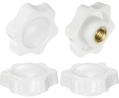 QUARKZMAN 4 Stück Sterngriffe M10 Gewinde 38mm Kopf Kunststoff Nicht-Durchgangsloch Messing Schraubgriffe Gewindeschrauben, Weiß