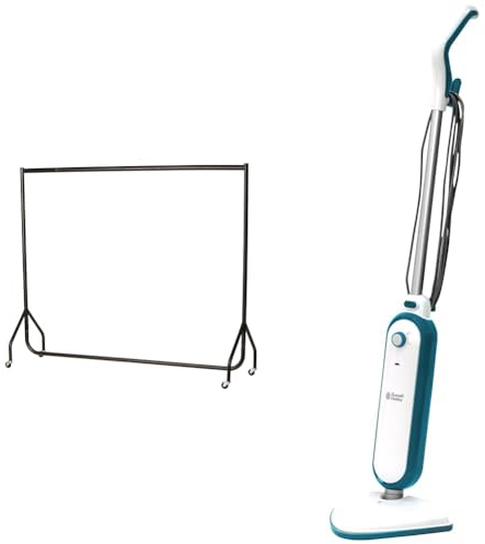 The Shopfitting Shop Heavy Duty Clothes Rail Garment Rail 6ft Long x 5ft High Metal Storage Hanging Rack & Russell Hobbs RHSM1001-G Steam and Clean Steam Mop White & Aqua - Free 2 year guarantee