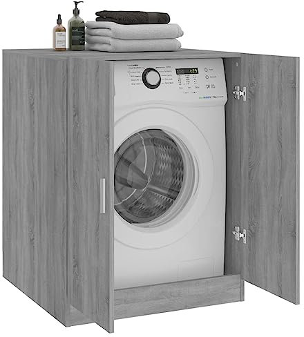 Mobile per Lavatrice Grigio Sonoma 70,5x71,5x91,5 cm Mobiletto per Lavatrice con 2 Anta Mobile Coprilavatrice Mobile Lavatrice per Prodotti Bucato e Pulizia (29,4 KG)