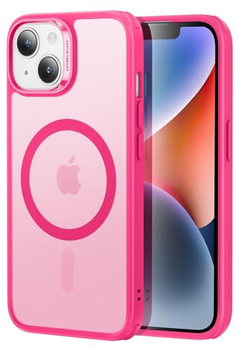 ESR Schutzhülle für iPhone 14/13, durchscheinende matte Hülle mit Displayschutzfolie, kompatibel mit MagSafe, militärischer Schutz, Classic-Serie, Frosted Hot Pink