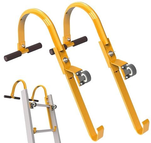 GDJZXD Roof Ladder Hooks with Wheel,Heavy Duty Extension Ladder Stabilizer,Roof Ridge Extension,T-Bar Rubber Grip for Damage Prevention,Lock Jaw Ladder Grip,Easy to Access Steep Roofs (TZG05-2A)