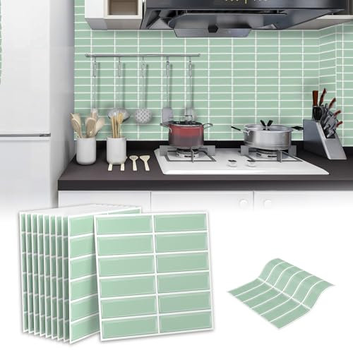 Froadp Fliesenaufkleber 30 x 30 cm, 3D Fliesen Aufkleber Selbstklebende Fliesen Selbstklebende Wandfliesen PVC-Fliesen für Küche Bad Küche Zurück Wandfliesen(10 Stück, Type A - Grün)