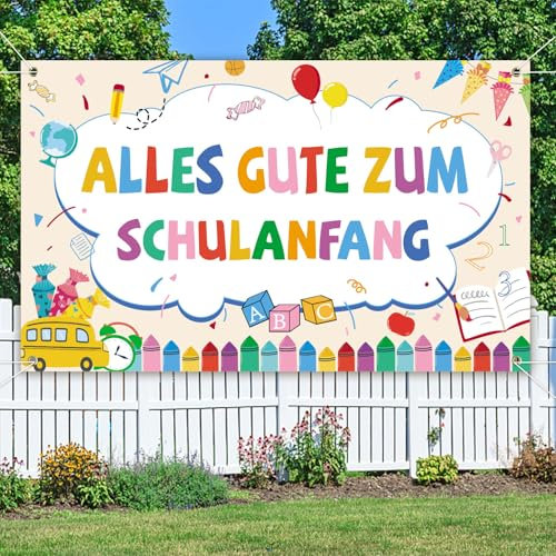 Einschulung Deko Banner, Alles Gute Zum Schulanfang Banner, Deko Einschulung Mädchen 2025 für Schulanfang Junge Mädchen 180 * 110cm (Weiß)