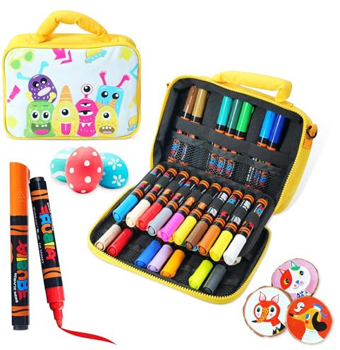 YPLUS Acrylfarbstifte für Kinder, permanente Stoffmarker, wasserdicht, Acrylmarker Malerei für Steinkleidung, Holz und mehr - 24 Farben mit Tasche - Gelb