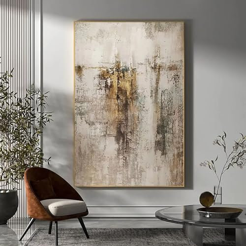 Cuadro abstracto grande de color beige, dorado y marrón, impresiones sobre lienzo, pintura escandinava, arte escandinavo, decoración del hogar, 80 x 120 cm, sin marco