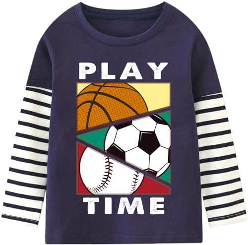 Langarmshirt Jungen Langarm Kinder Pullover Shirt Fußball Basketball Tennis Tops 4 5 Jahre Ball Dunkelblau Gr.110
