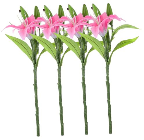 PRETYZOOM 4 Stück künstliche Lilie lebensechte Lilienblume realistische Fälschung Echte gefälschte Blumen künstliche blüten Artificial Decor falscher Blumenstrauß Zierblume PVC Rosy