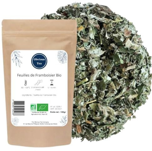 Feuilles de Framboisier Bio - Infusion Nature en Vrac, 100% Naturel, Sans OGM - Agriculture Biologique - Idéale Femme Enceinte, Allaitante - Fabrication Française - Sachet 100 gr (50 Tasses)