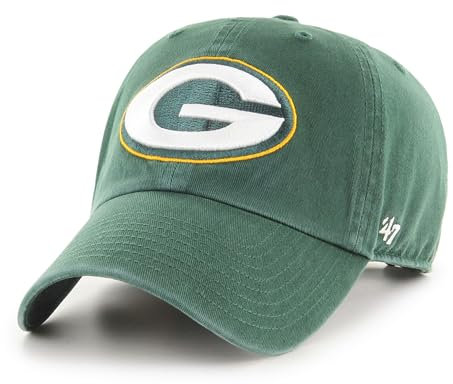 '47 NFL Green Bay Packers Clean Up Unisex-Baseballkappe, Verstellbarer Riemenverschluss, Einheitsgröße, Team Logo, Farbe Dunkelgrün