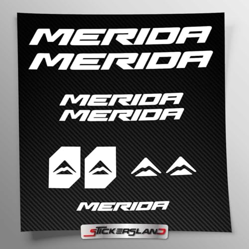 Stickersland® Aufkleber-Set kompatibel mit Rahmen Merida New MTB Mountainbike und Helm | Decals Aufkleber für Fahrrad Schriftzug Logos | Mattweiß
