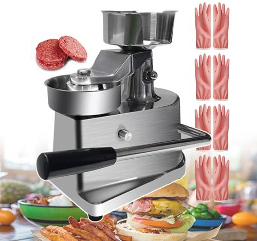 XSDAJSD Manueller Burger-Patty-Maker, Keks-Käse-Pressen, kommerzielle Fleischverarbeitungs-Hamburger-Presswerkzeug mit 500 Stück Trennpapier und 4 Handschuhen, Edelstahl, leicht zu reinigen, 13 cm
