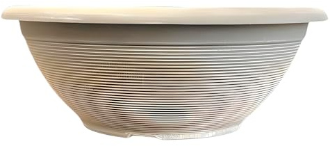 DIVAS SPIRITUAL 43cm Helix Bowl Planter - Lightweight Ceramic Look Round Pot Textured Finish for Indoor Outdoor Plants (1, Powdered Beige Grey)
