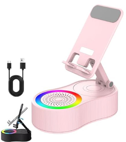 SonicDrop Dock – No-Pair Magic Speaker & Charging Stand, SonicDrop Dock Holder, Cell Phone Stand with Wireless Bluetooth Speaker, 360 Degree Rotation & 7 Colors Light, Gifts for Men Women (Pink)