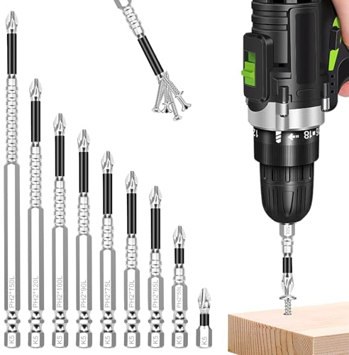 9 Stück K5 Antirutsch Kreuzschlitz-Bits, 25-150 mm | Starker Magnetismus, Langlebig, Rutschfest, Für Elektrobohrer