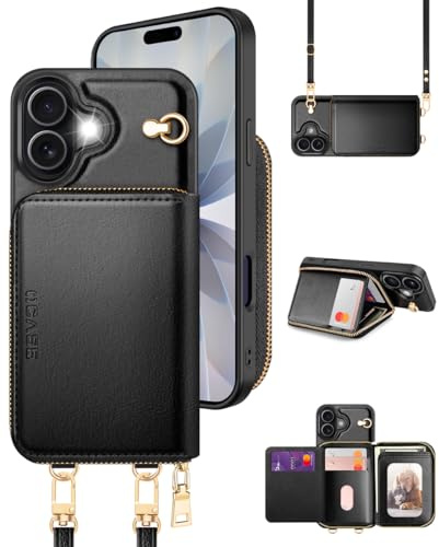 OCASE für iPhone 17 Hülle mit Band,Geldbörse Handyülle RFID-Blockierung PU-Leder, Kartenfächern und Handgelenkband Handykette Kompatibel für iPhone 17 Schwarz 6,3”