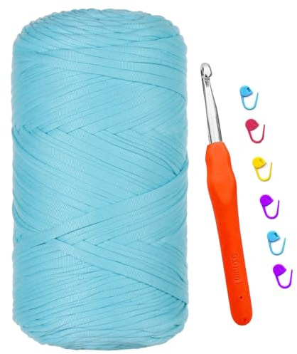 T-shirt Garn, 400G/120M Tshirt Garn zum Häkeln, Textilgarn mit 9,0 mm Häkelnadel, Dickes Darn für Taschen Häkeln, Körbe, Teppiche, Kunsthandwerk (Jade)