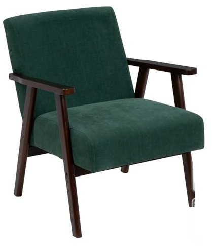 DRW Vintage-Sessel aus Chenille-Stoff und Holz in Grün und Braun