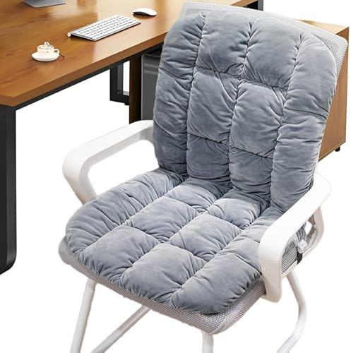 Ergonomisches Bürokissen, Rückenkissen mit Bänder, Stuhlkissen mit Rückenteil Sitz, Winter DickerWarme Auflage Polsterauflage Gartenstuhl for Stühle Bänke in Haus und Garten(Grau)